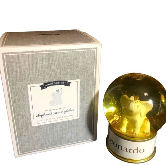 Pottery Barn Baby Nursery Keepsake Snowglobe With White Elephant and Gold Flakes - Picture 1 of 7